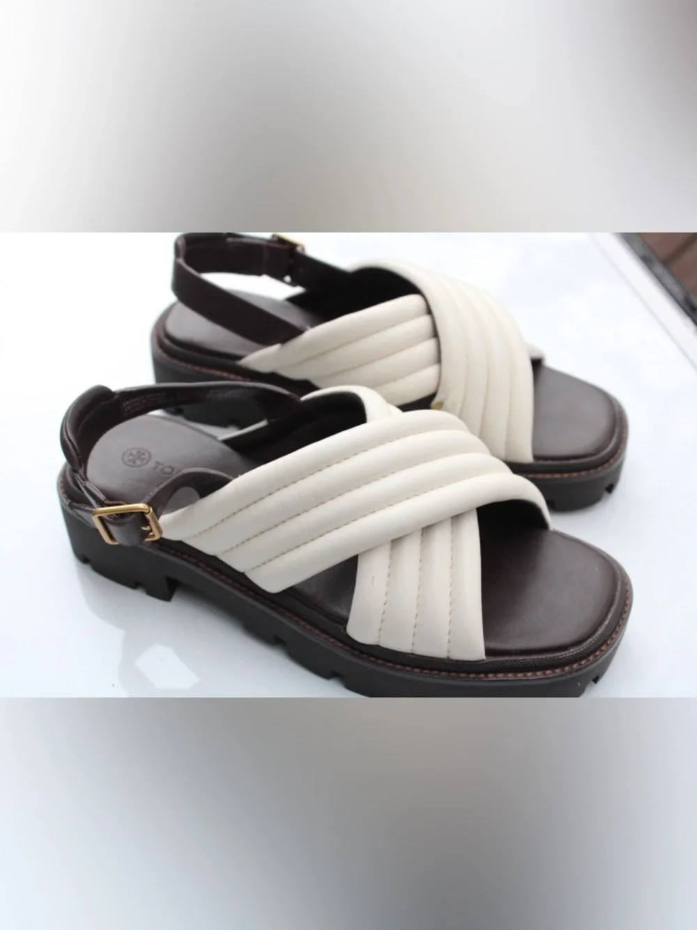 Tory Burch Quilted Leather Crisscross Slingback Lug Sandals